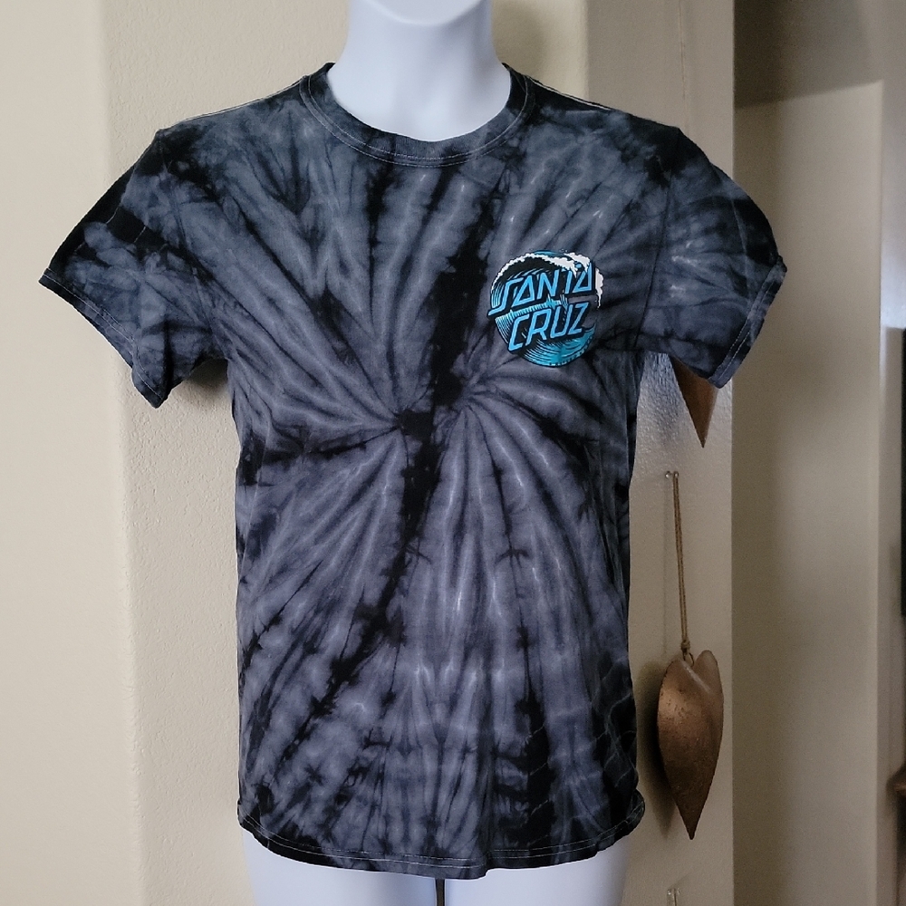 SANTA CRUZ Wave Dot Black Spider Tie Die Short Sleeve Shirt Blk Blue Gray sz S